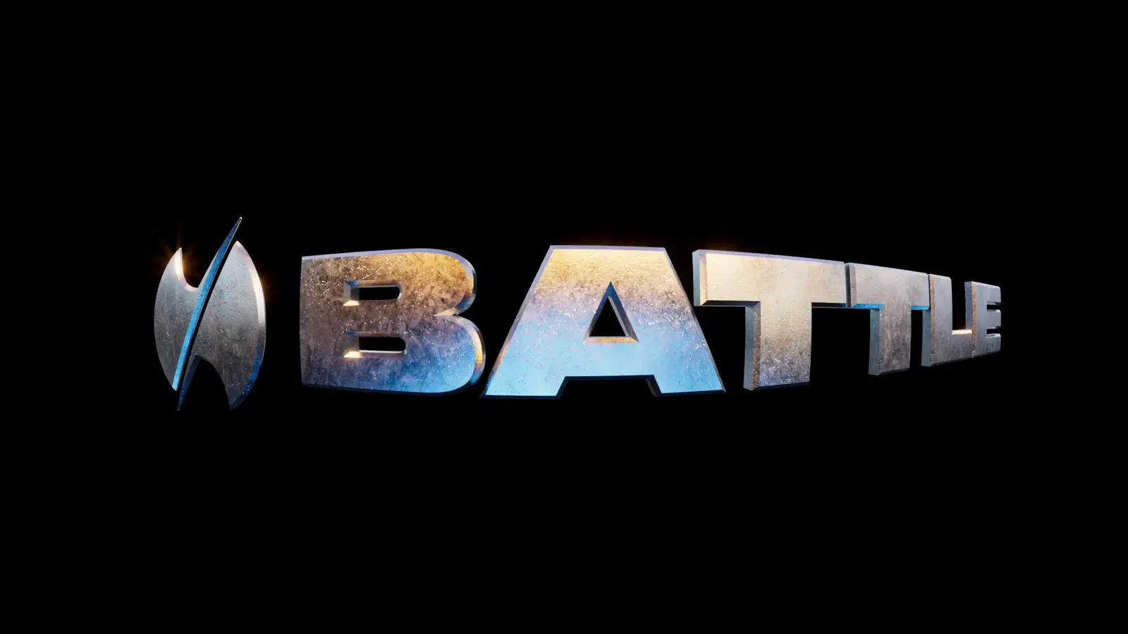 The BATTLE mark in chrome. Agency vector, my symmetry call, my Cinema 4D build and light.