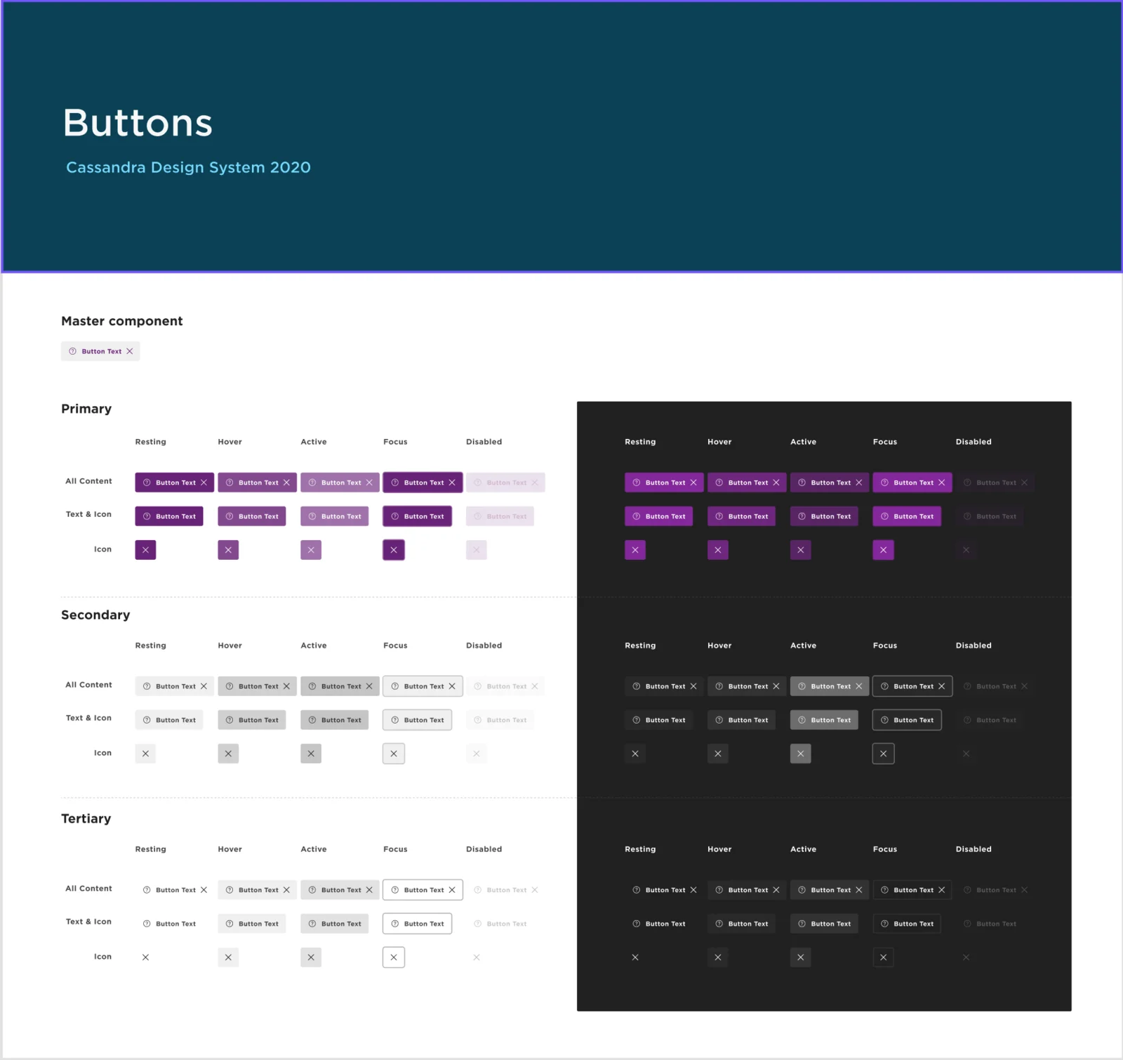 Cassandra design system, button components
