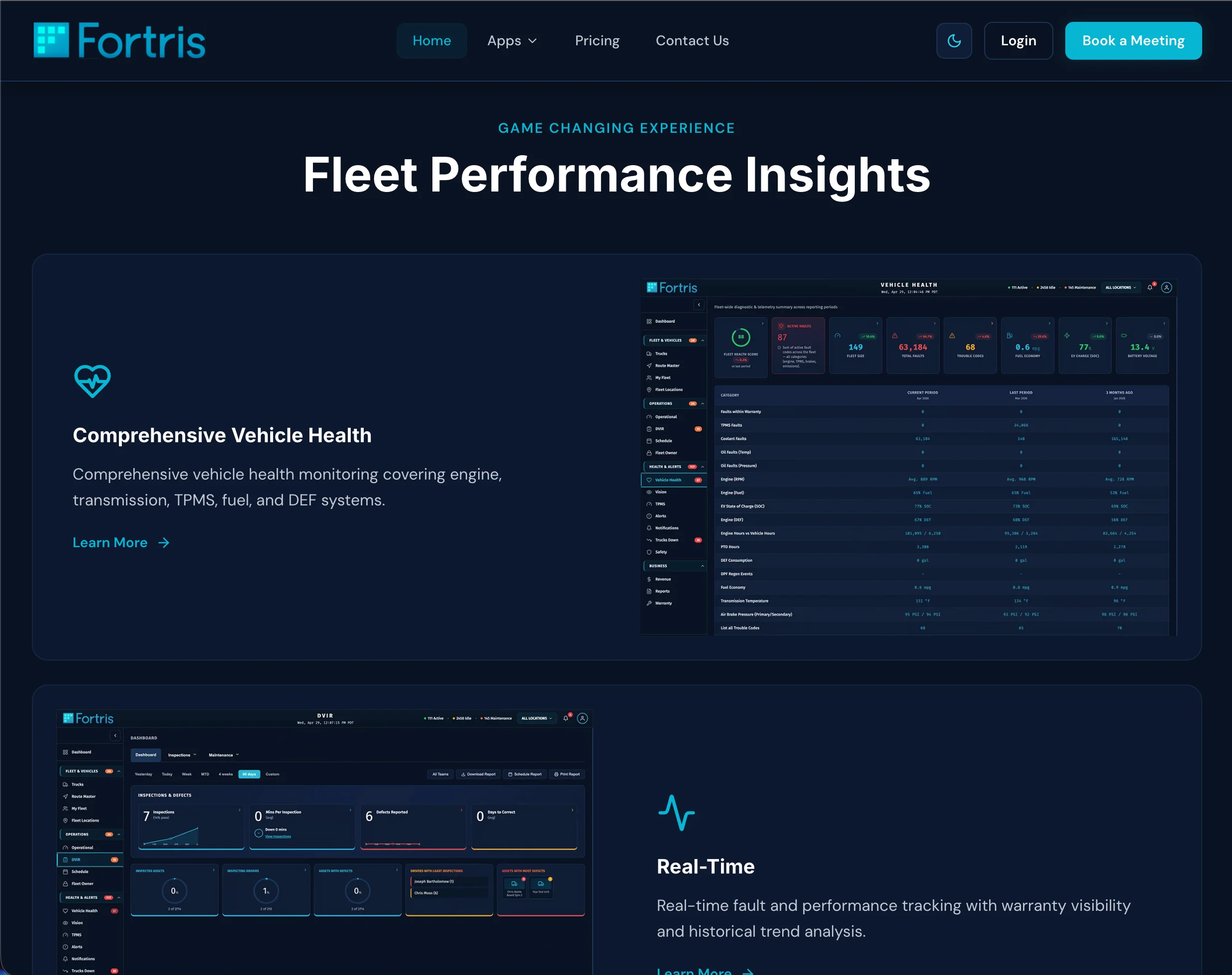 Fleet Performance Insights — alternating service cards