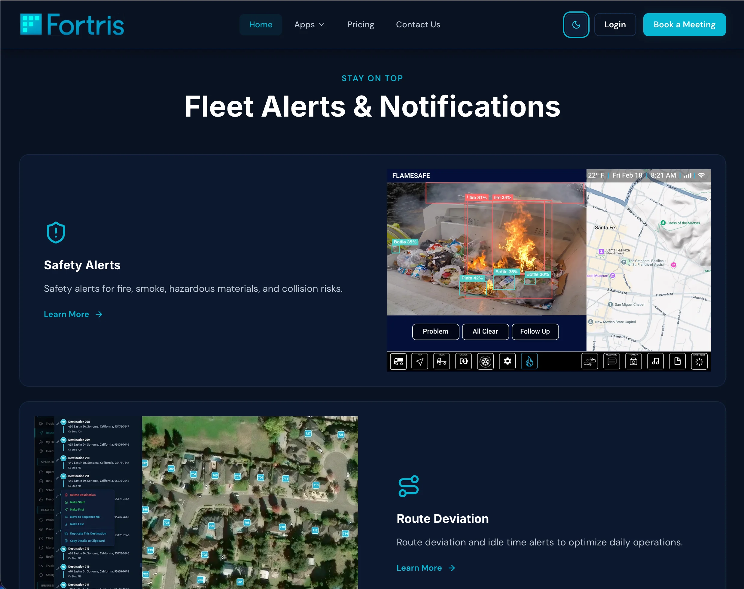 Fleet Alerts & Notifications — FlameSafe, route deviation