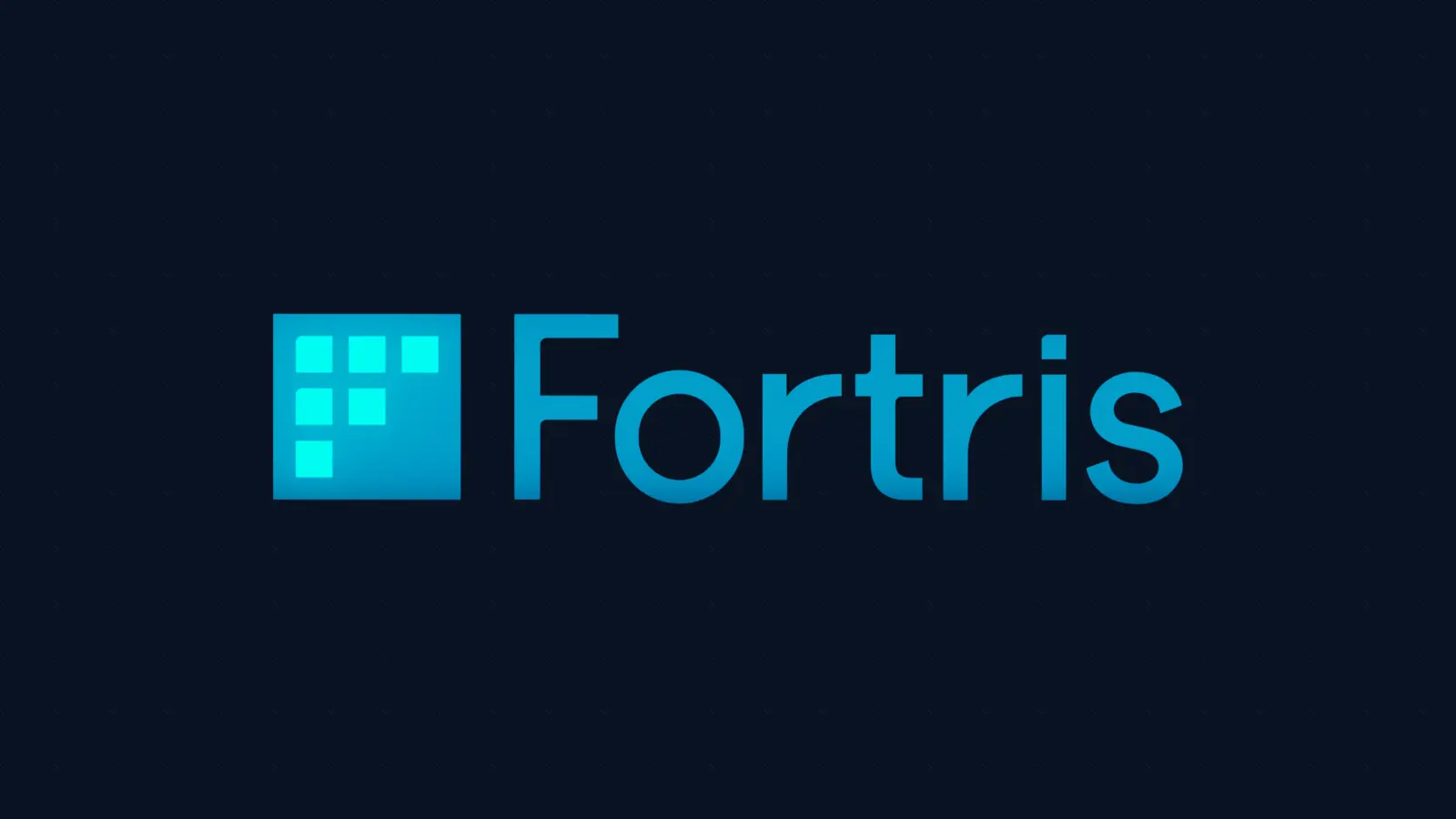 The Fortris.ai logo. My design: an F built from data cells, cyan on navy.