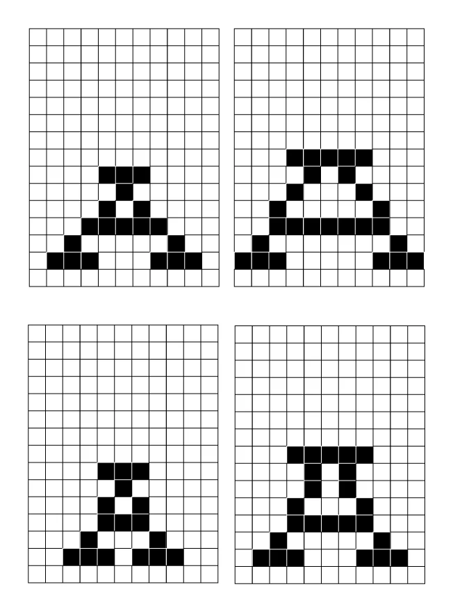 The font pattern, mapped. Odd sizes grew wide and even sizes grew tall, the same letter ramped by number instead of by form.