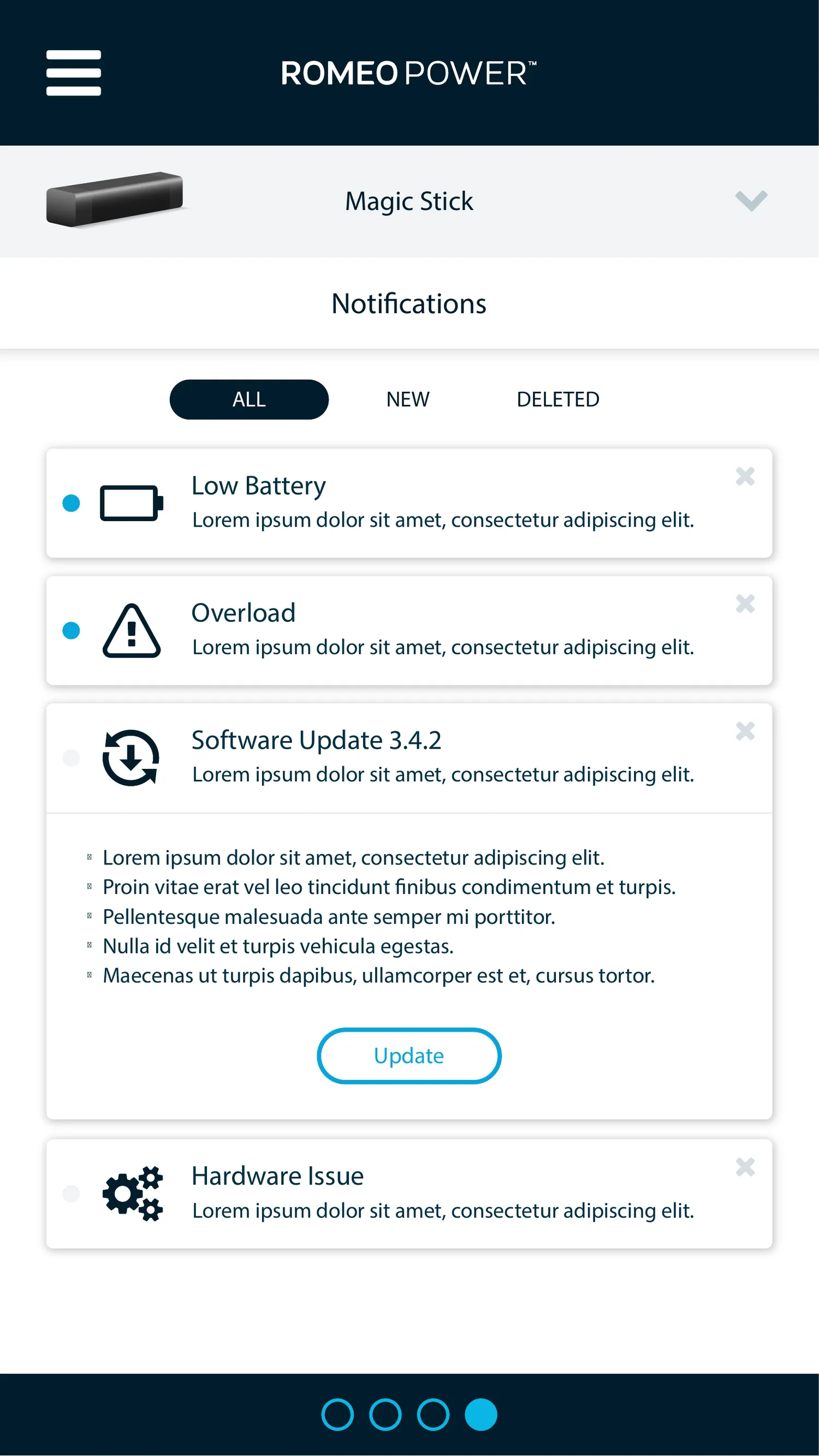Notifications, updates, errors, critical