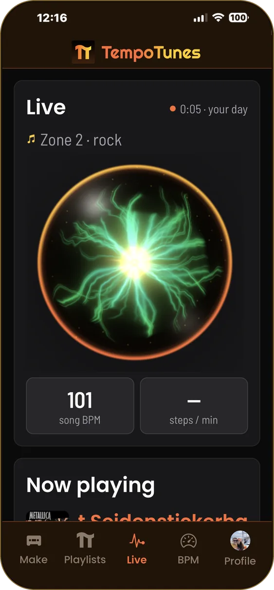 Live mid-session: the orb, Zone 2 rock, 101 song BPM