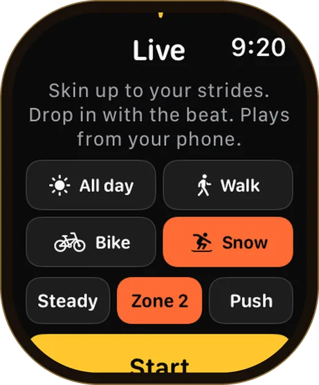 Apple Watch Live setup with Snow selected